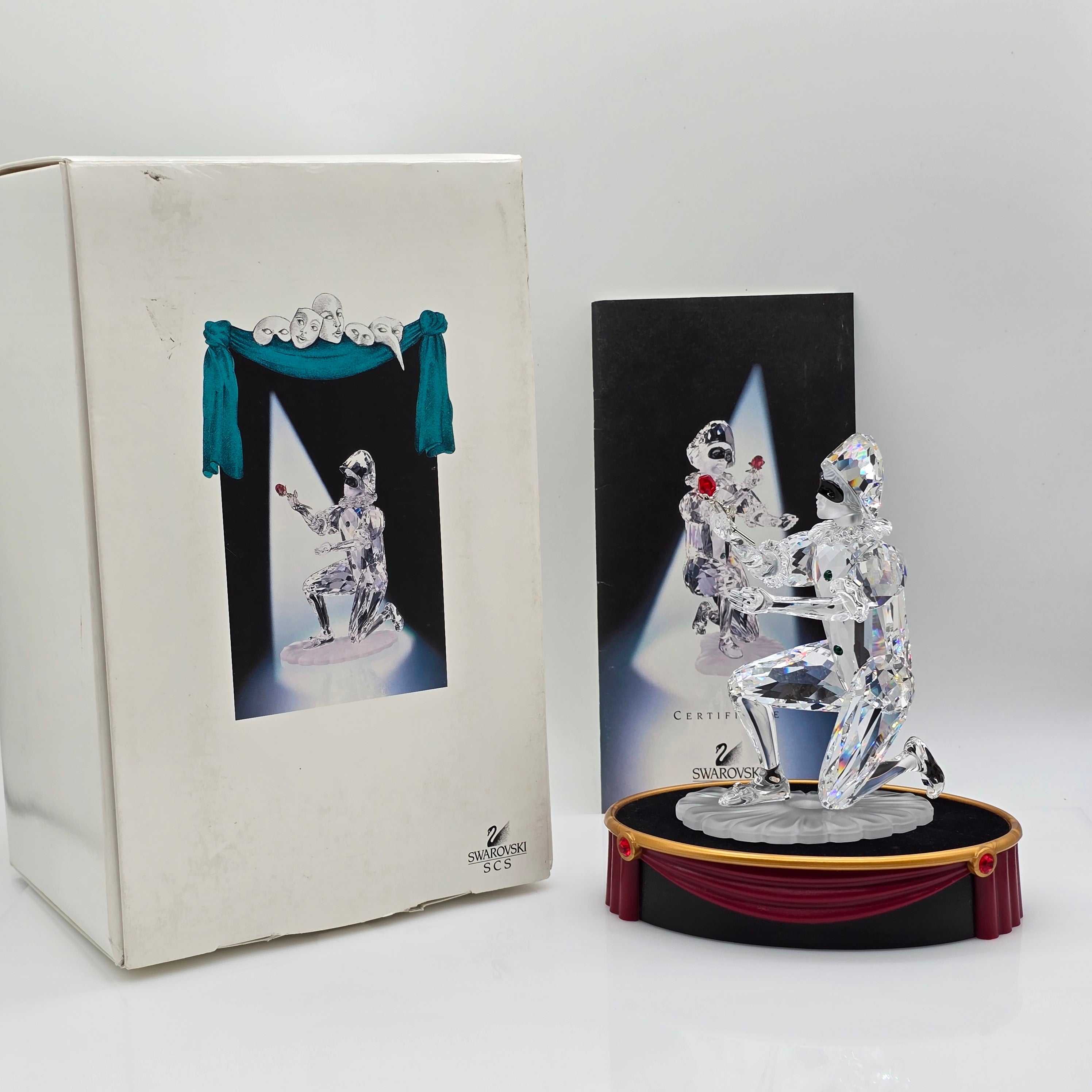 SWAROVSKI SCS Jahresfigur 2001 Harlekin mit Namenschild und Gratis-Sockel 254044