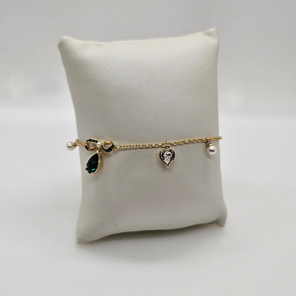 SWAROVSKI Armband Herz, Perle, Schleife Grün Größe S, Vergoldet