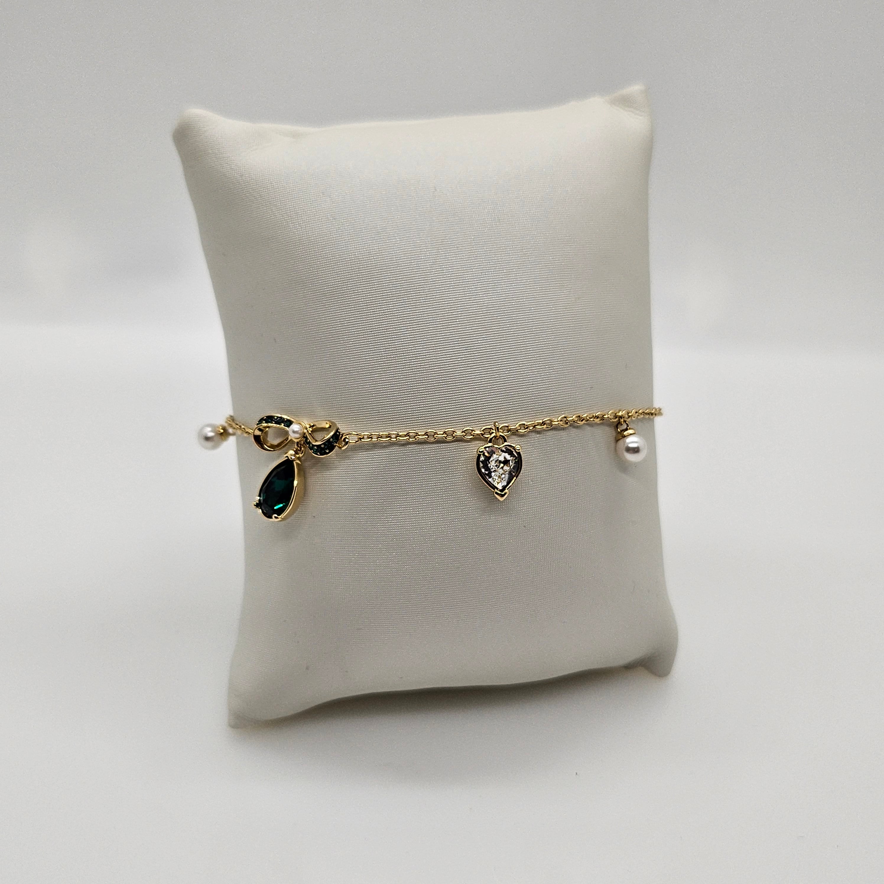 SWAROVSKI Armband Herz, Perle, Schleife Grün Größe S, Vergoldet