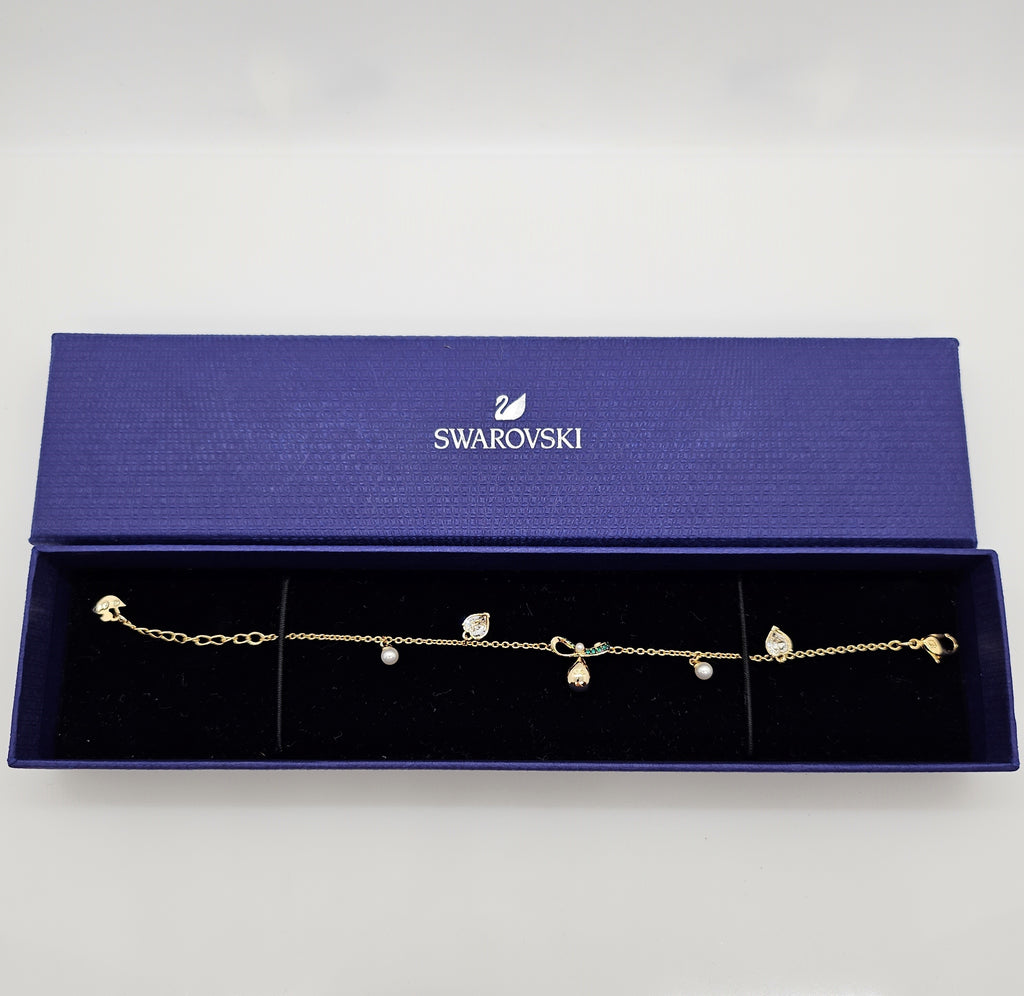 SWAROVSKI Armband Herz, Perle, Schleife Grün Größe S, Vergoldet