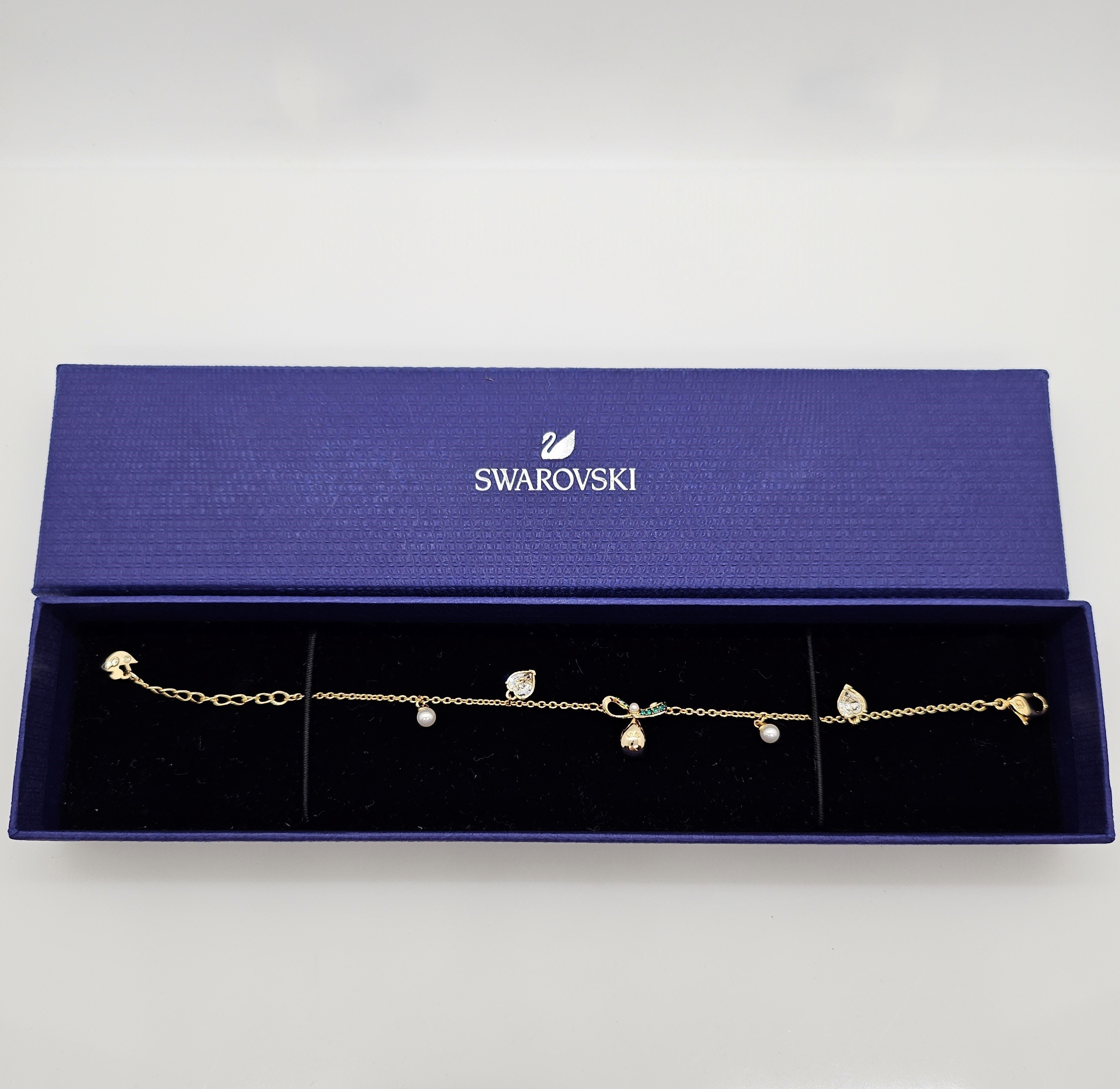 SWAROVSKI Armband Herz, Perle, Schleife Grün Größe S, Vergoldet