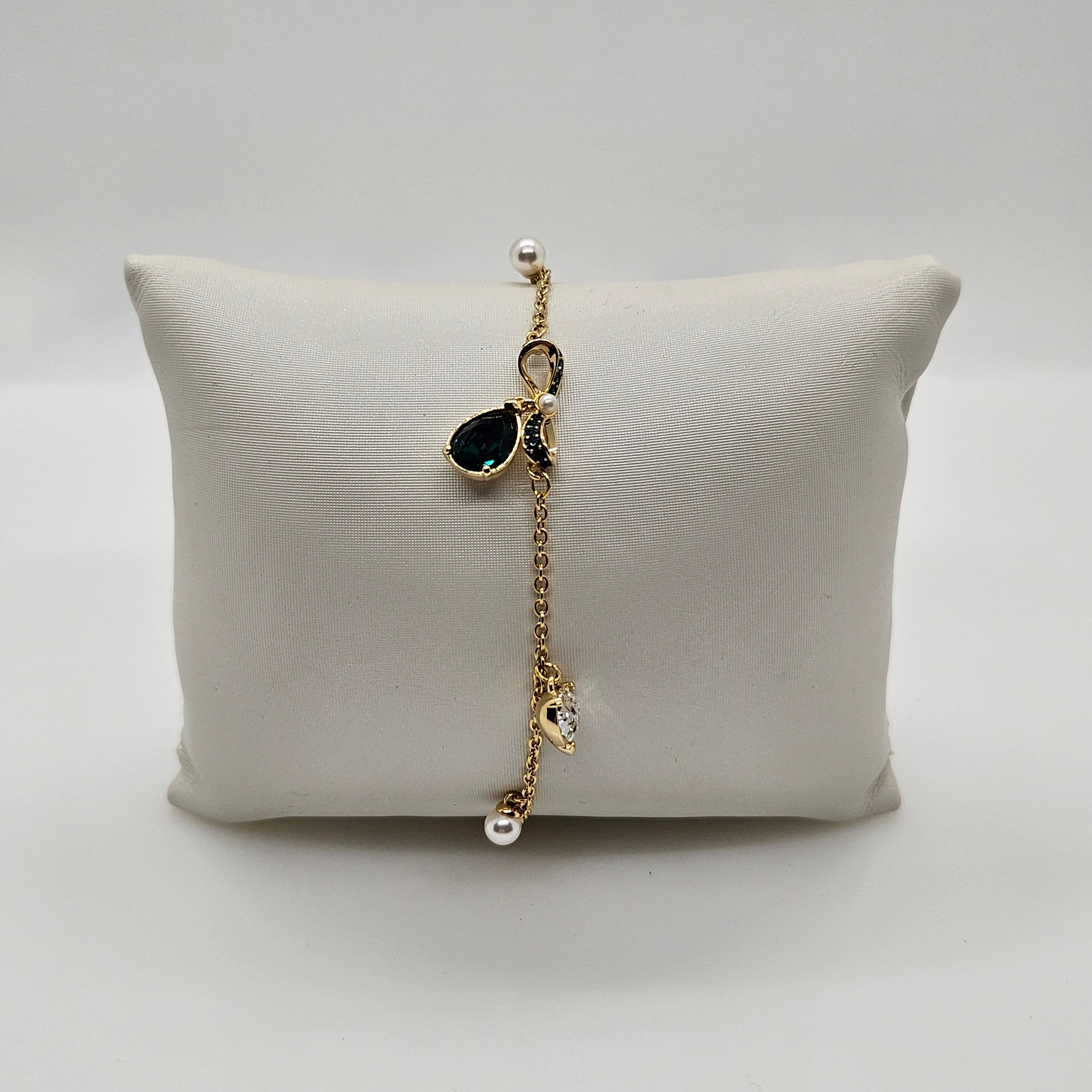 SWAROVSKI Armband Herz, Perle, Schleife Grün Größe S, Vergoldet