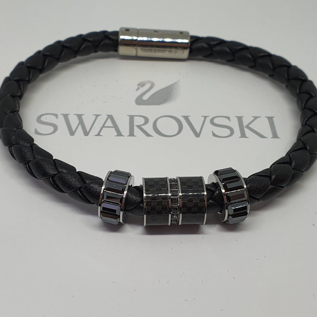 SWAROVSKI Diagonal Armband, Leder, Schwarz, Edelstahl 5185336 oU