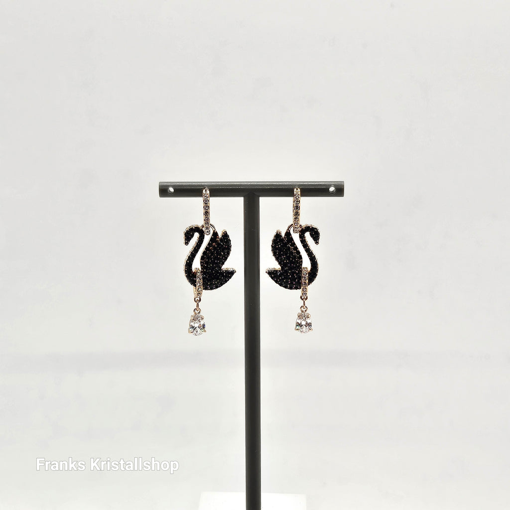 SWAROVSKI Swan Drop-Ohrhänger Schwan, Schwarz, Roségold-Legierung. 5678047