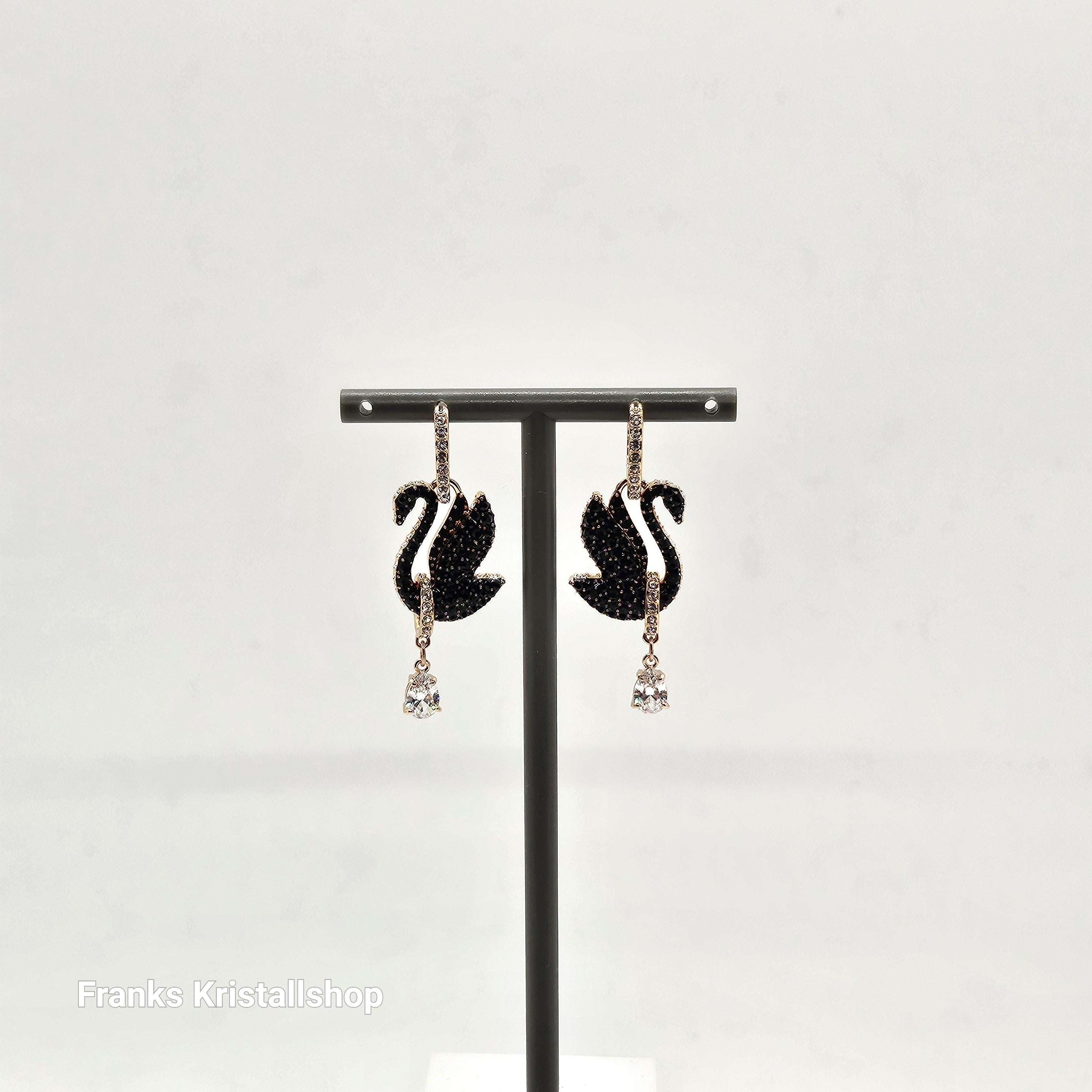 SWAROVSKI Swan Drop-Ohrhänger Schwan, Schwarz, Roségold-Legierung. 5678047