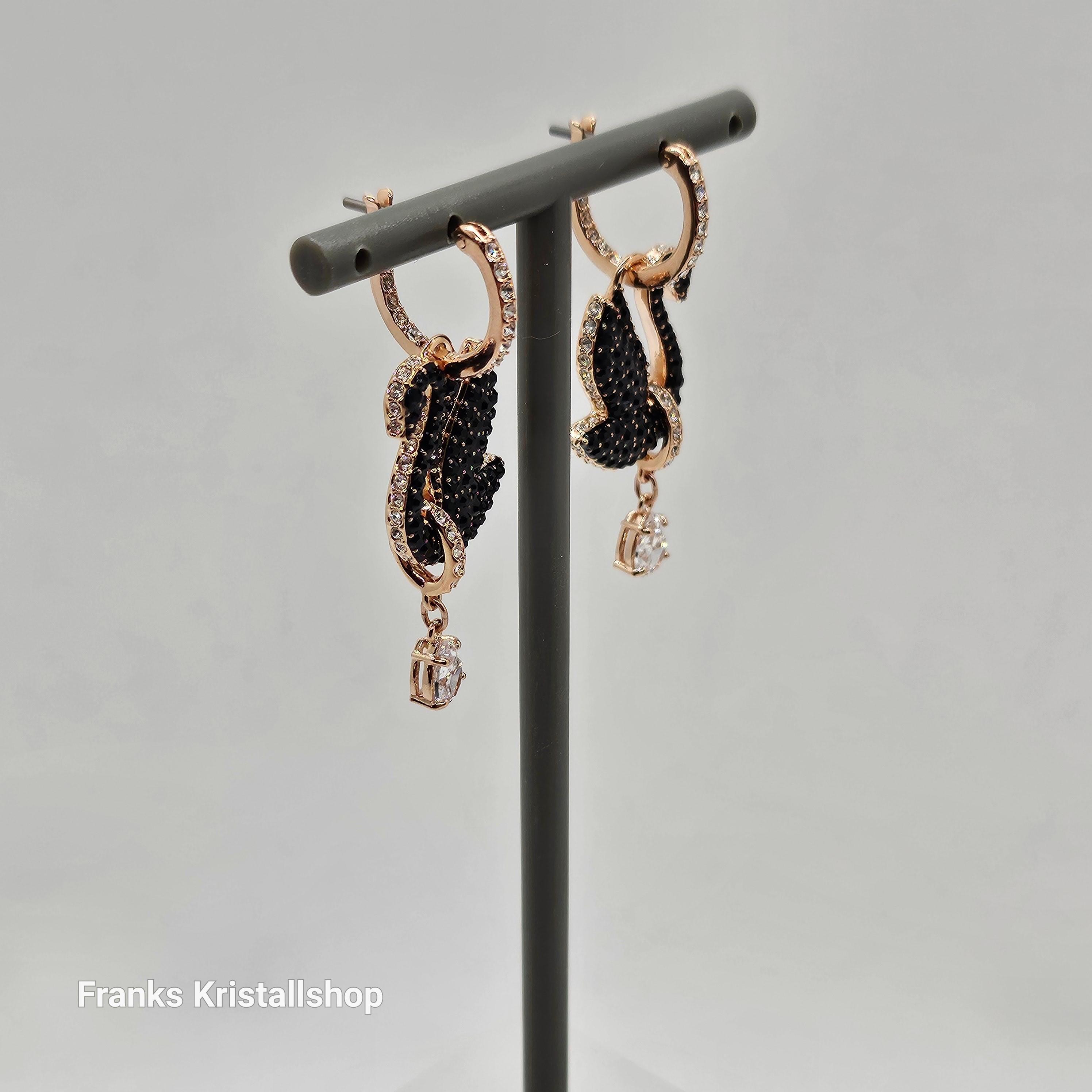 SWAROVSKI Swan Drop-Ohrhänger Schwan, Schwarz, Roségold-Legierung. 5678047