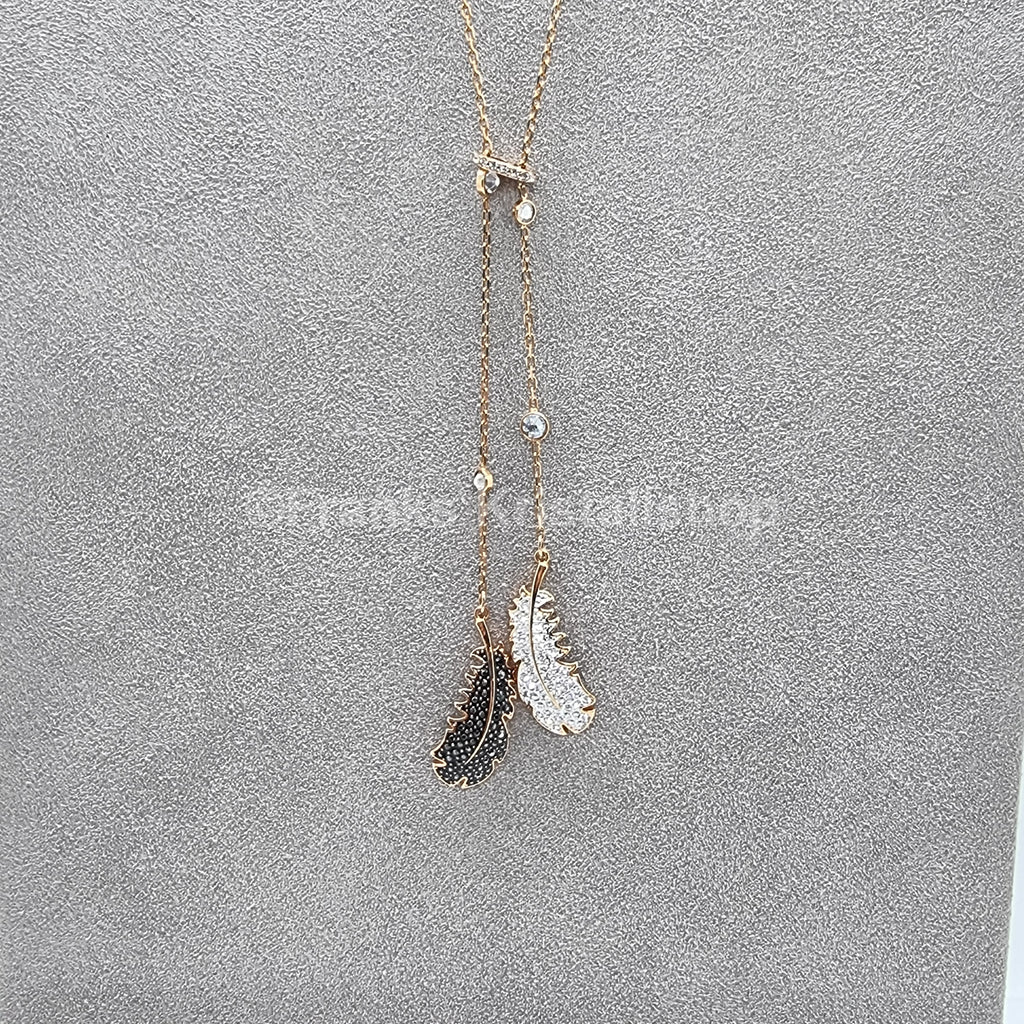 SWAROVSKI Feder Kette Naughty Halskette schwarz Rosévergoldet 5495290
