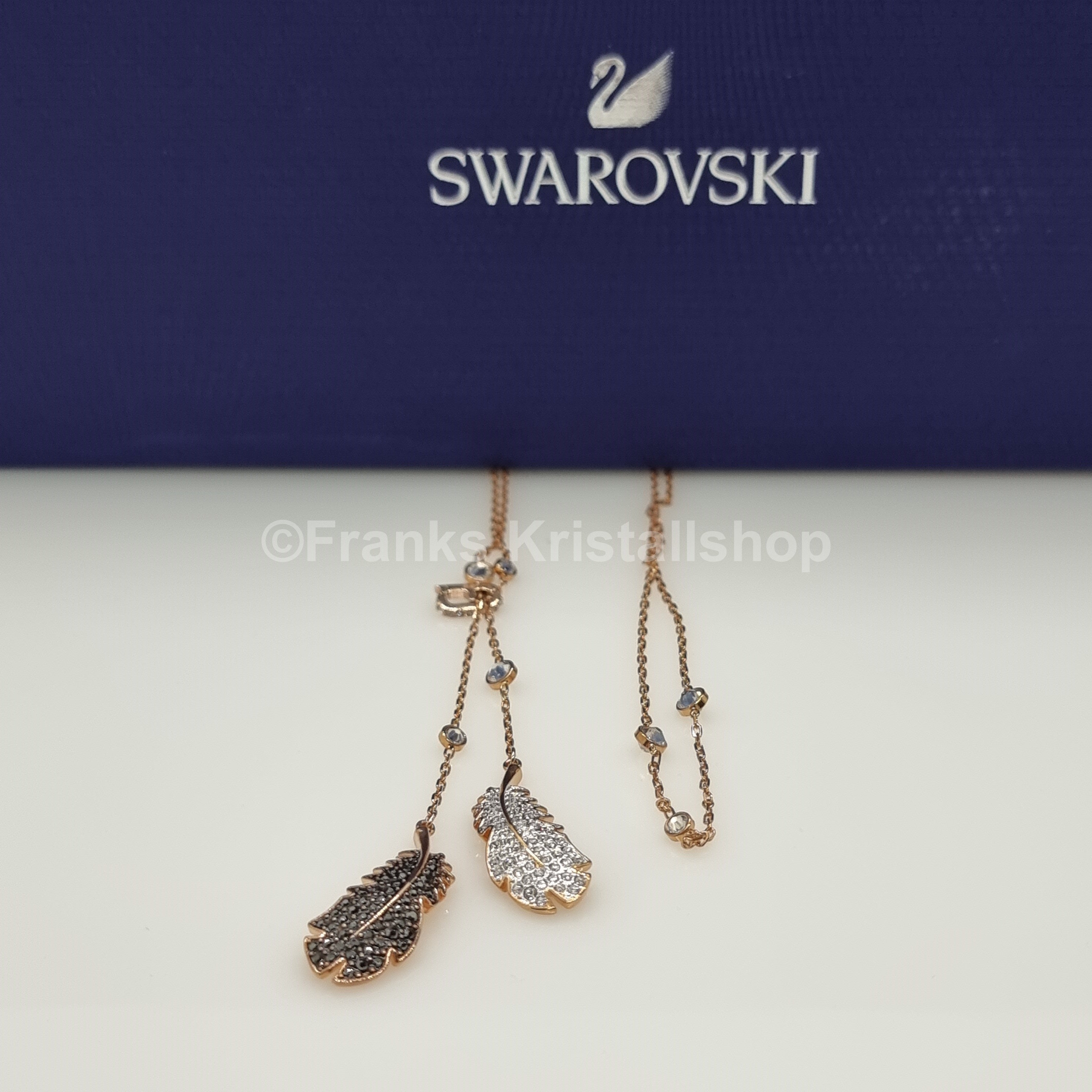 SWAROVSKI Feder Kette Naughty Halskette schwarz Rosévergoldet 5495290