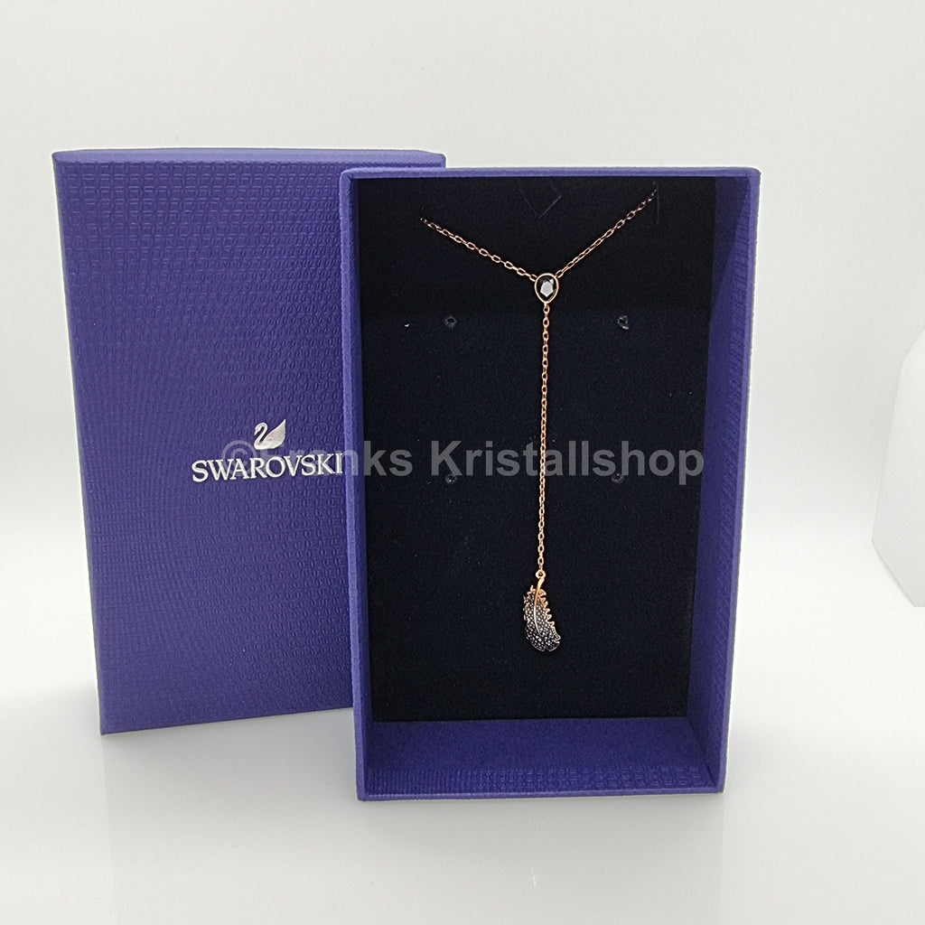 SWAROVSKI Y-Halskette Naughty Feder Kette Schwarz, Rosévergoldet 5495299