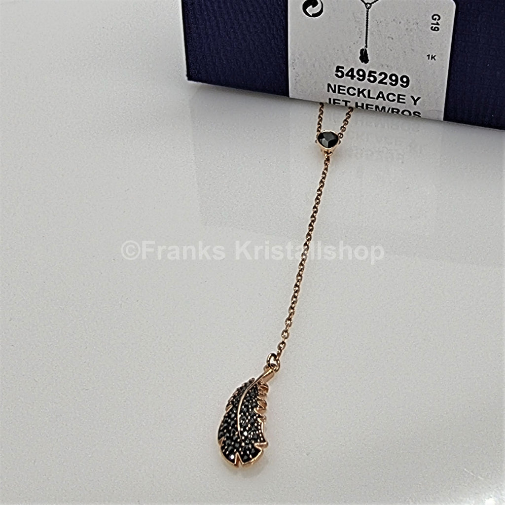 SWAROVSKI Y-Halskette Naughty Feder Kette Schwarz, Rosévergoldet 5495299