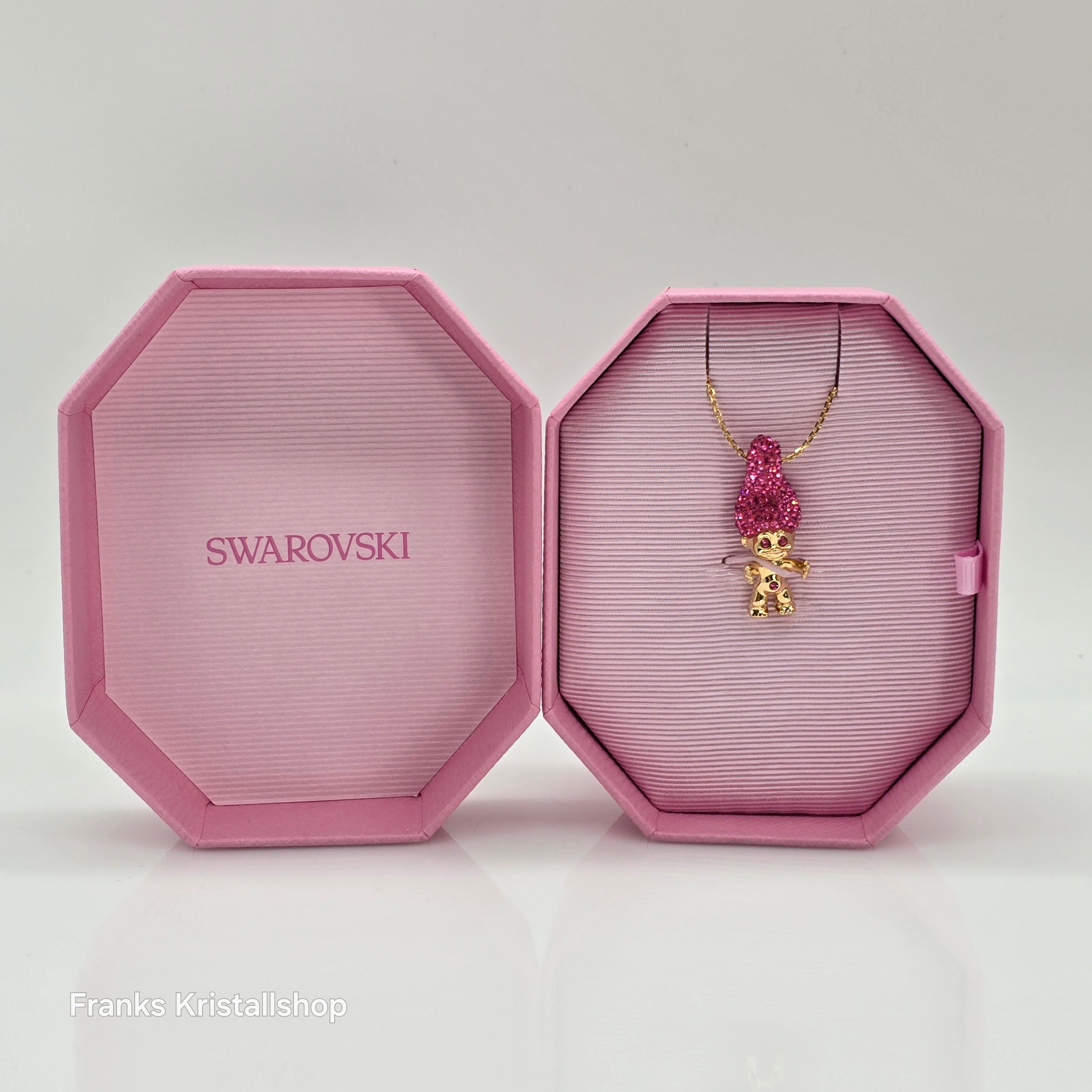 SWAROVSKI Good Luck Trolls Necklace Troll, Pink, Gold-tone plated