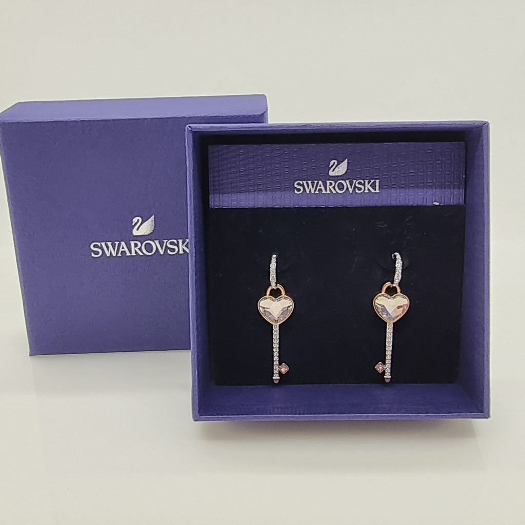 Swarovski Herz Schlüssel Ohrringe Melt Your Heart, Roségold-Legierungsschicht 5412410