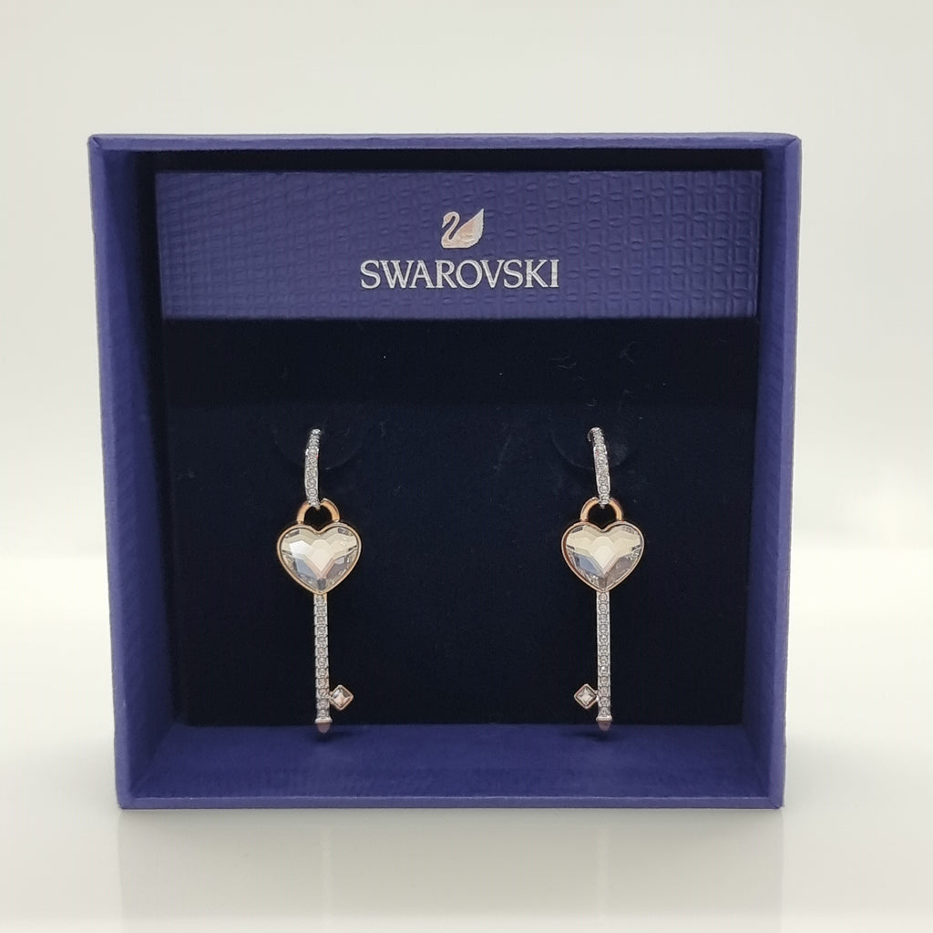 Swarovski Herz Schlüssel Ohrringe Melt Your Heart, Roségold-Legierungsschicht 5412410