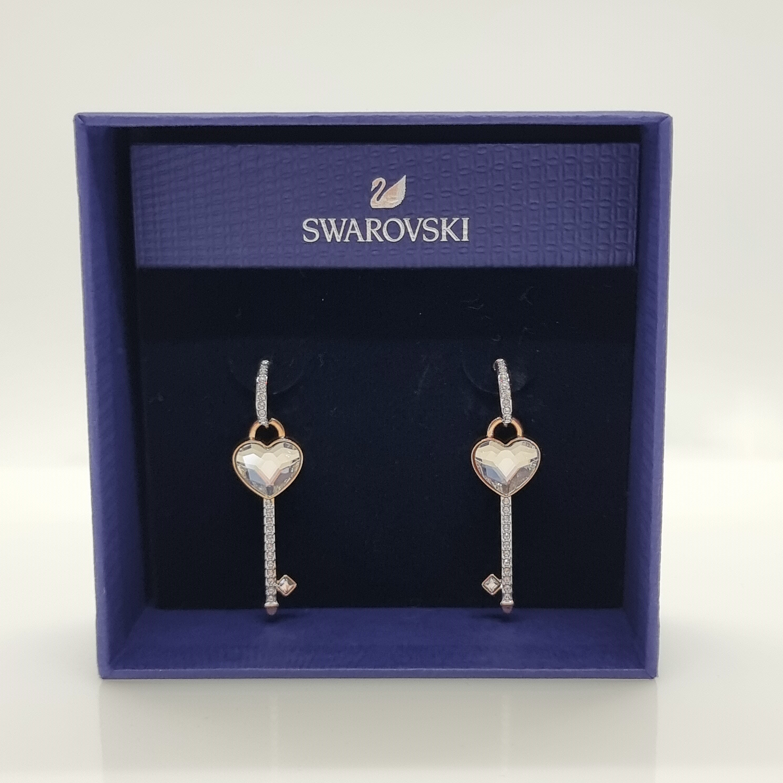 Swarovski Herz Schlüssel Ohrringe Melt Your Heart, Roségold-Legierungsschicht 5412410