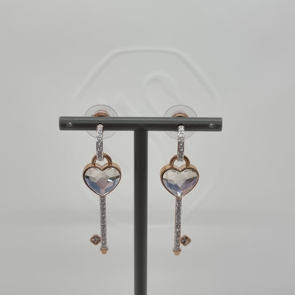 Swarovski Herz Schlüssel Ohrringe Melt Your Heart, Roségold-Legierungsschicht 5412410