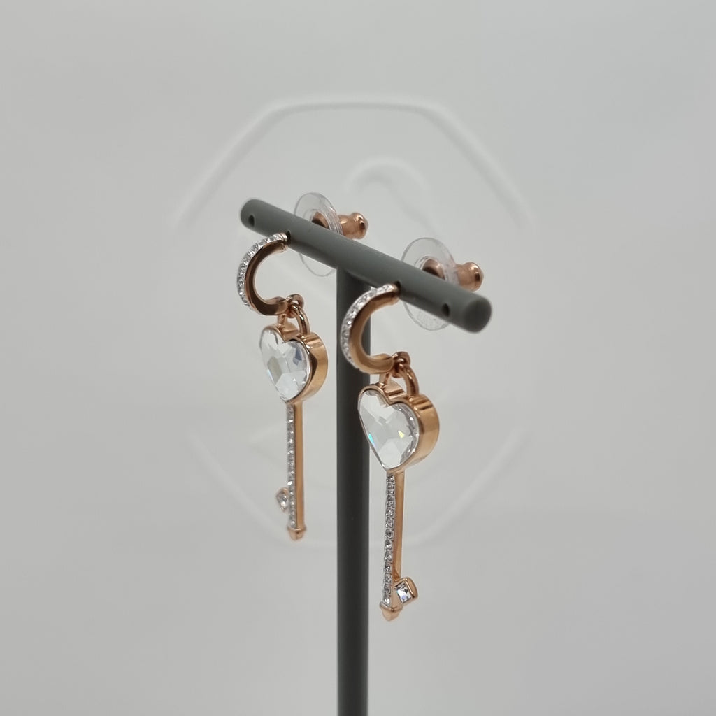 Swarovski Herz Schlüssel Ohrringe Melt Your Heart, Roségold-Legierungsschicht 5412410