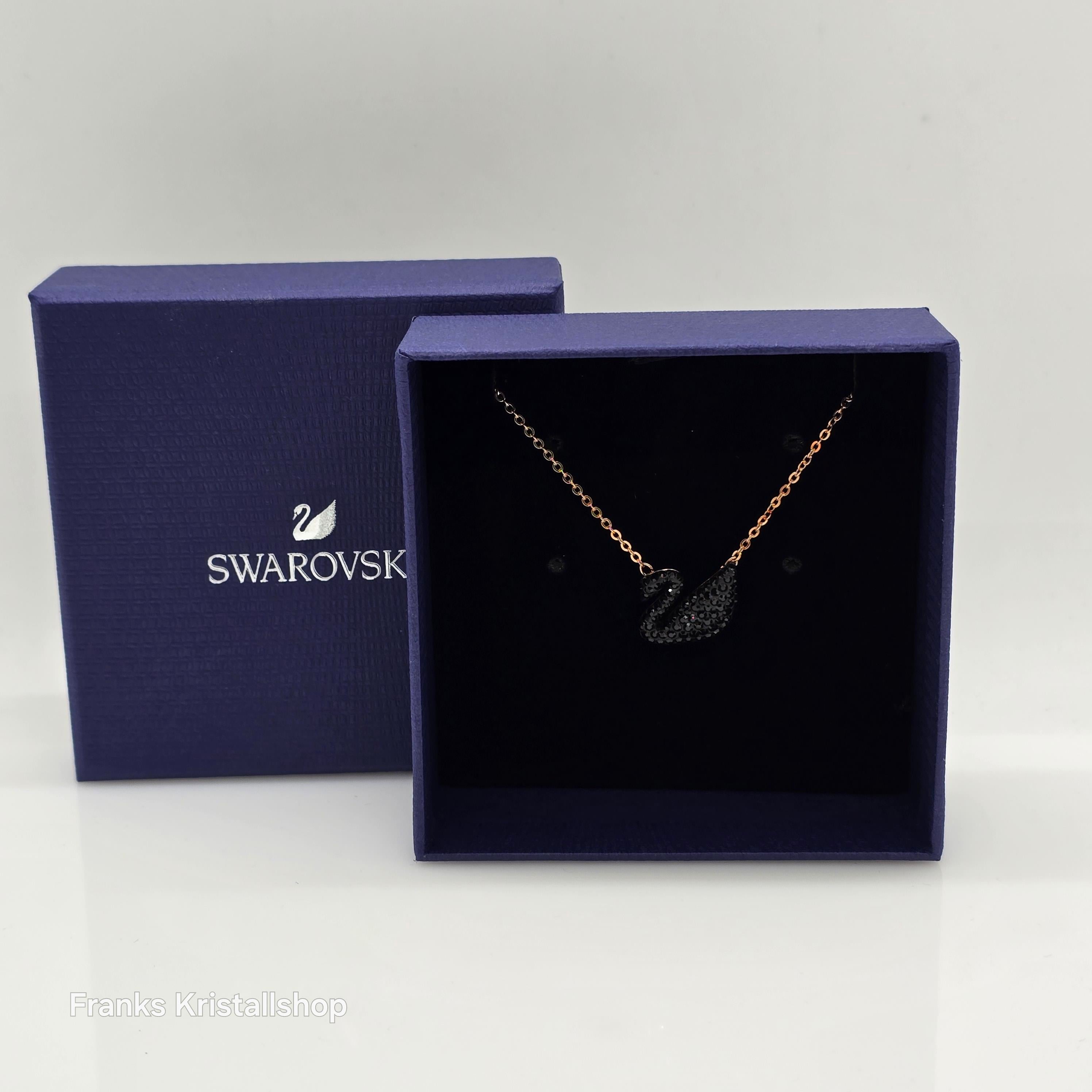 SWAROVSKI Iconic Swan Halskette Schwan Groß, Schwarz, Roségold-Legierungsschicht 5204134