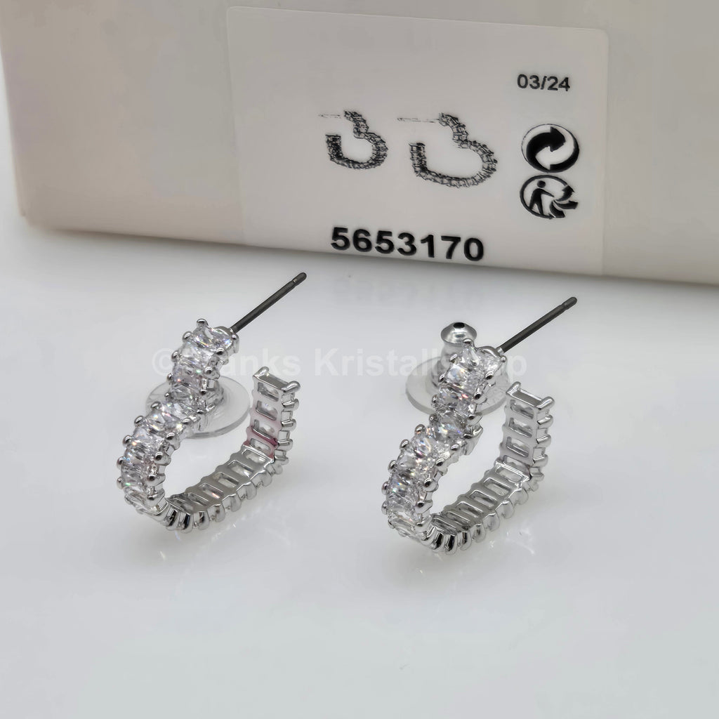 Swarovski Matrix Kreolen Herz Ohrringe, Klein, Weiß, Rhodiniert 5653170