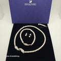SWAROVSKI Nice Feder Schmuckset Perlen Ohrstecker Collier Armband Weiß Rhodiniert oU