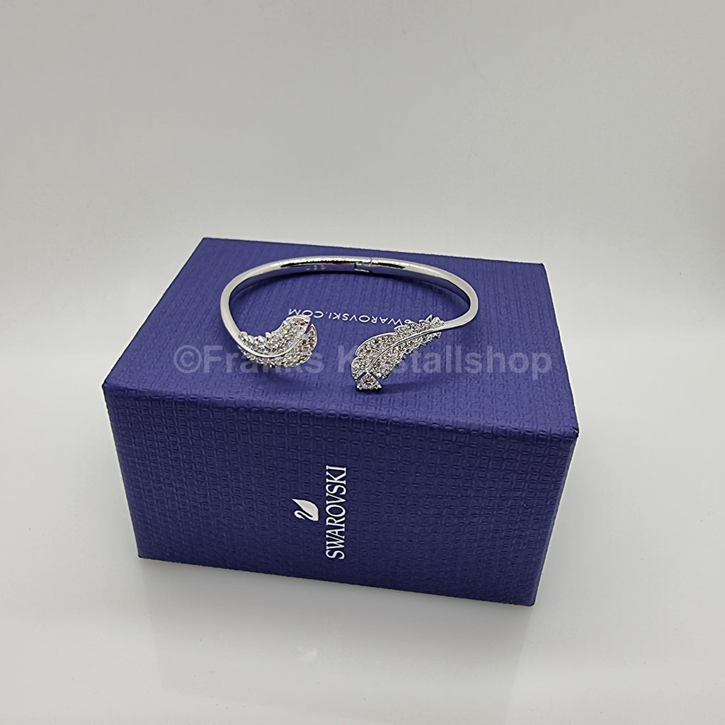 SWAROVSKI Nice Feder Armreif Größe L Weiß, Rhodiniert 5515032