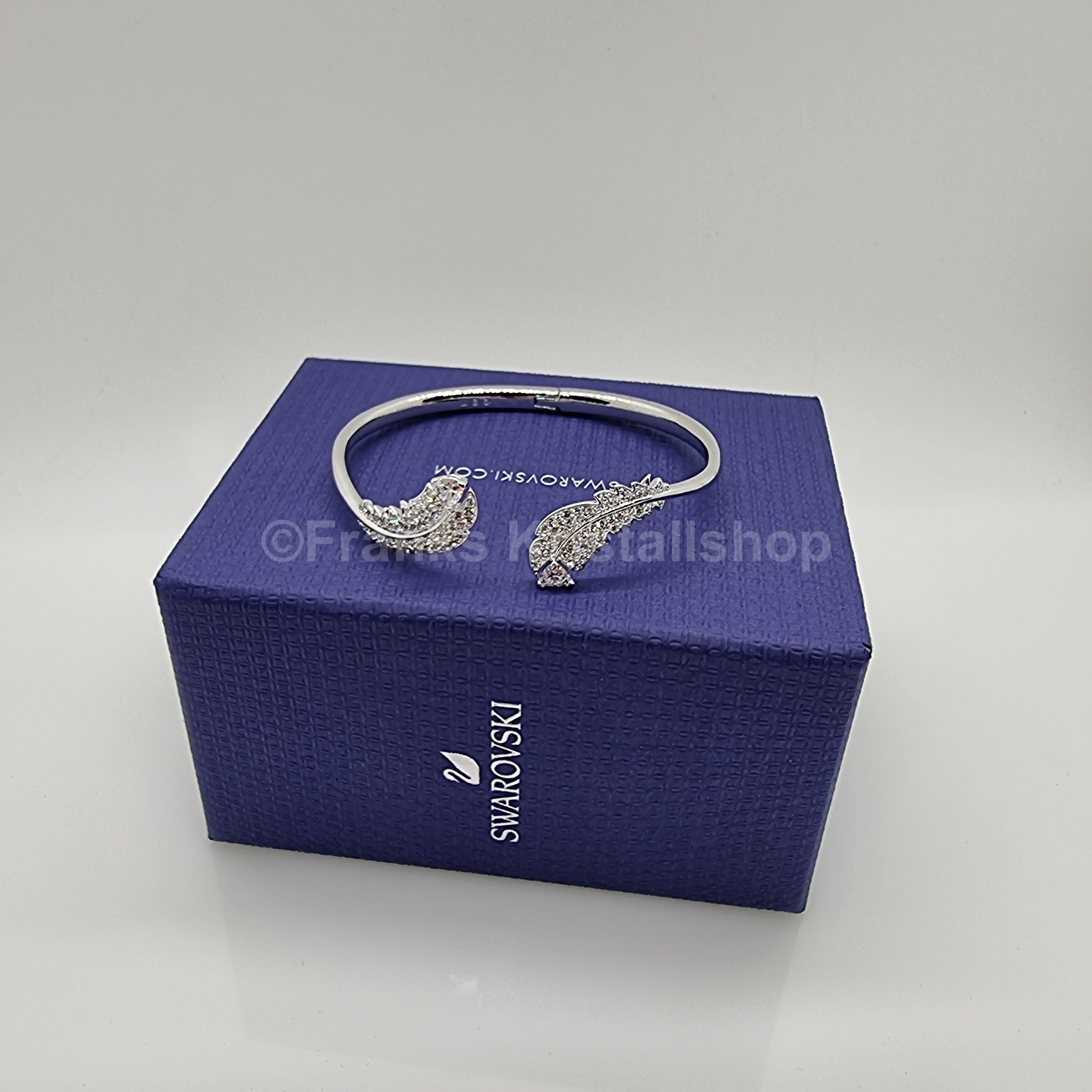 SWAROVSKI Nice Feder Armreif Größe L Weiß, Rhodiniert 5515032