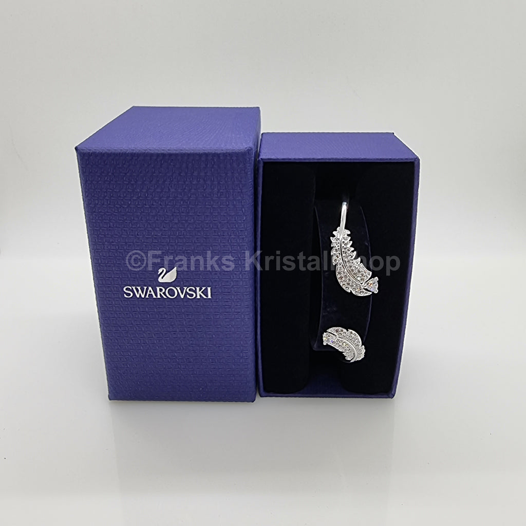 SWAROVSKI Nice Feder Armreif Größe L Weiß, Rhodiniert 5515032