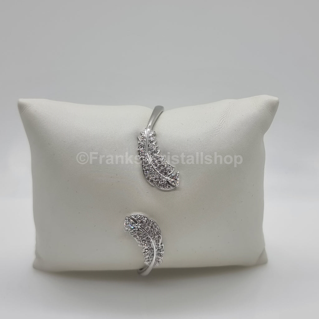 SWAROVSKI Nice Feder Armreif Größe L Weiß, Rhodiniert 5515032