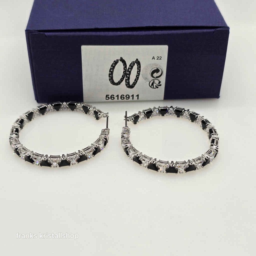 SWAROVSKI Ortyx Kreolen Schwarz/Weiß, Rhodiniert 5616911