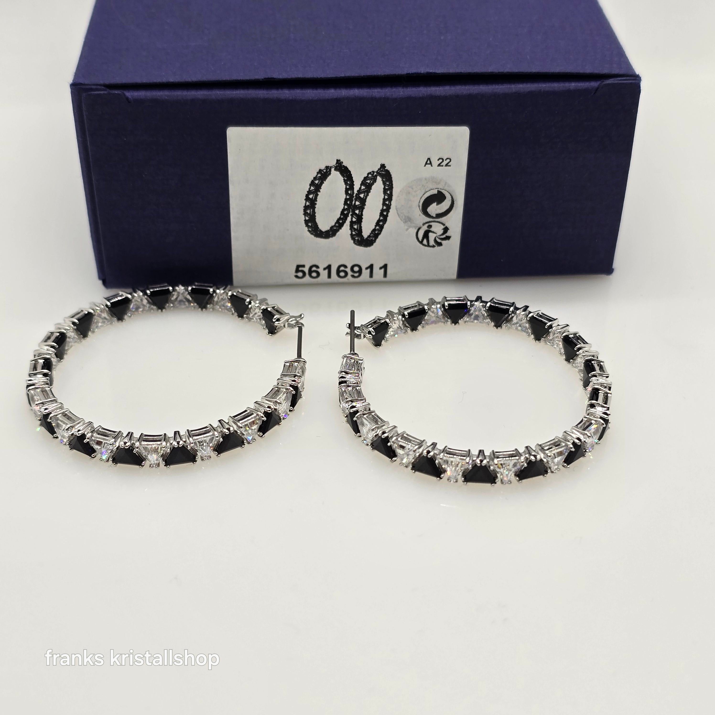 SWAROVSKI Ortyx Kreolen Schwarz/Weiß, Rhodiniert 5616911