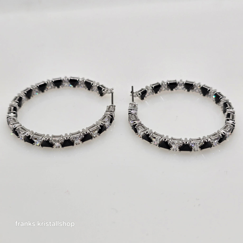 SWAROVSKI Ortyx Kreolen Schwarz/Weiß, Rhodiniert 5616911