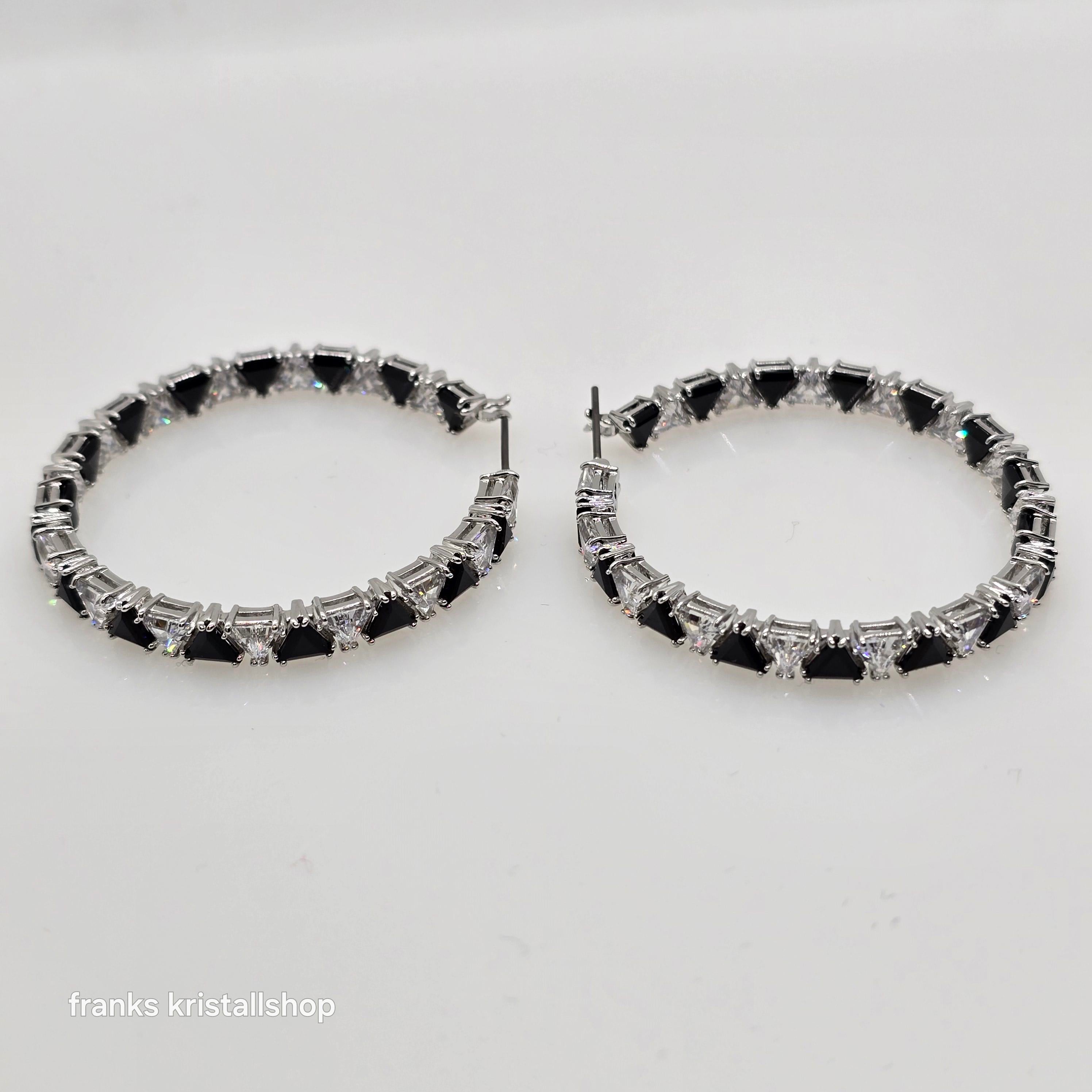 SWAROVSKI Ortyx Kreolen Schwarz/Weiß, Rhodiniert 5616911