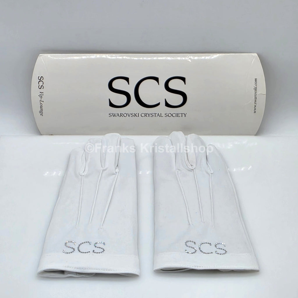 SWAROVSKI SCS Handschuhe Weiß mit Kristall-Schriftzug