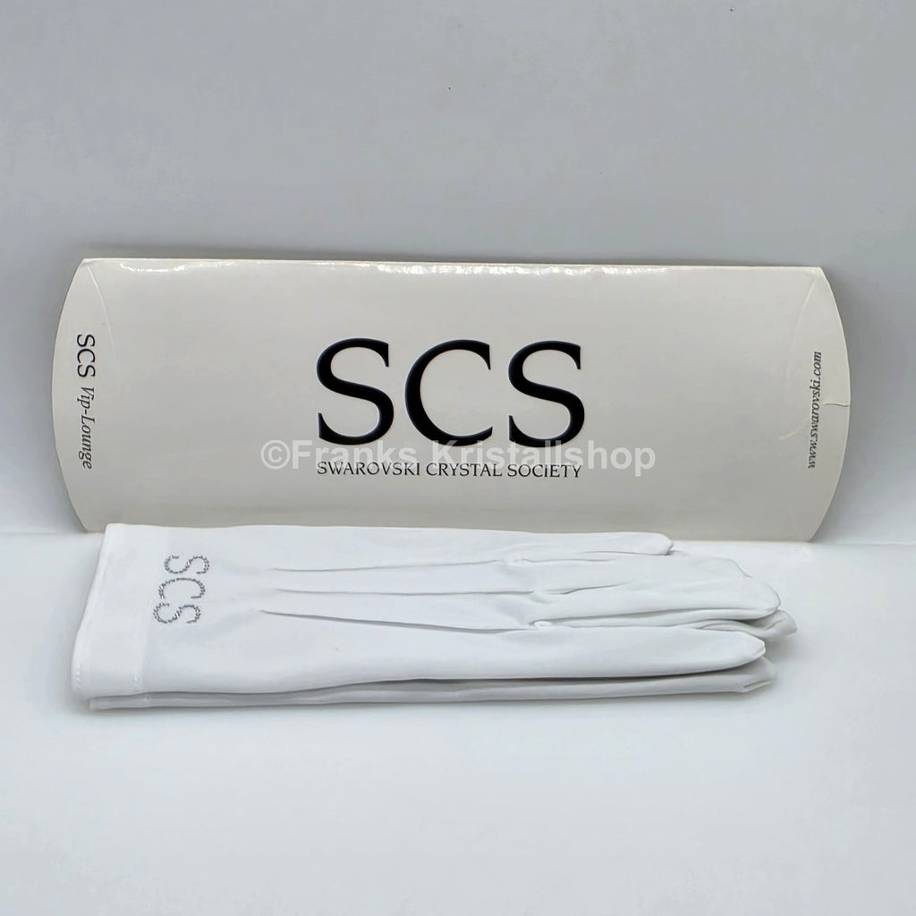 SWAROVSKI SCS Handschuhe Weiß mit Kristall-Schriftzug