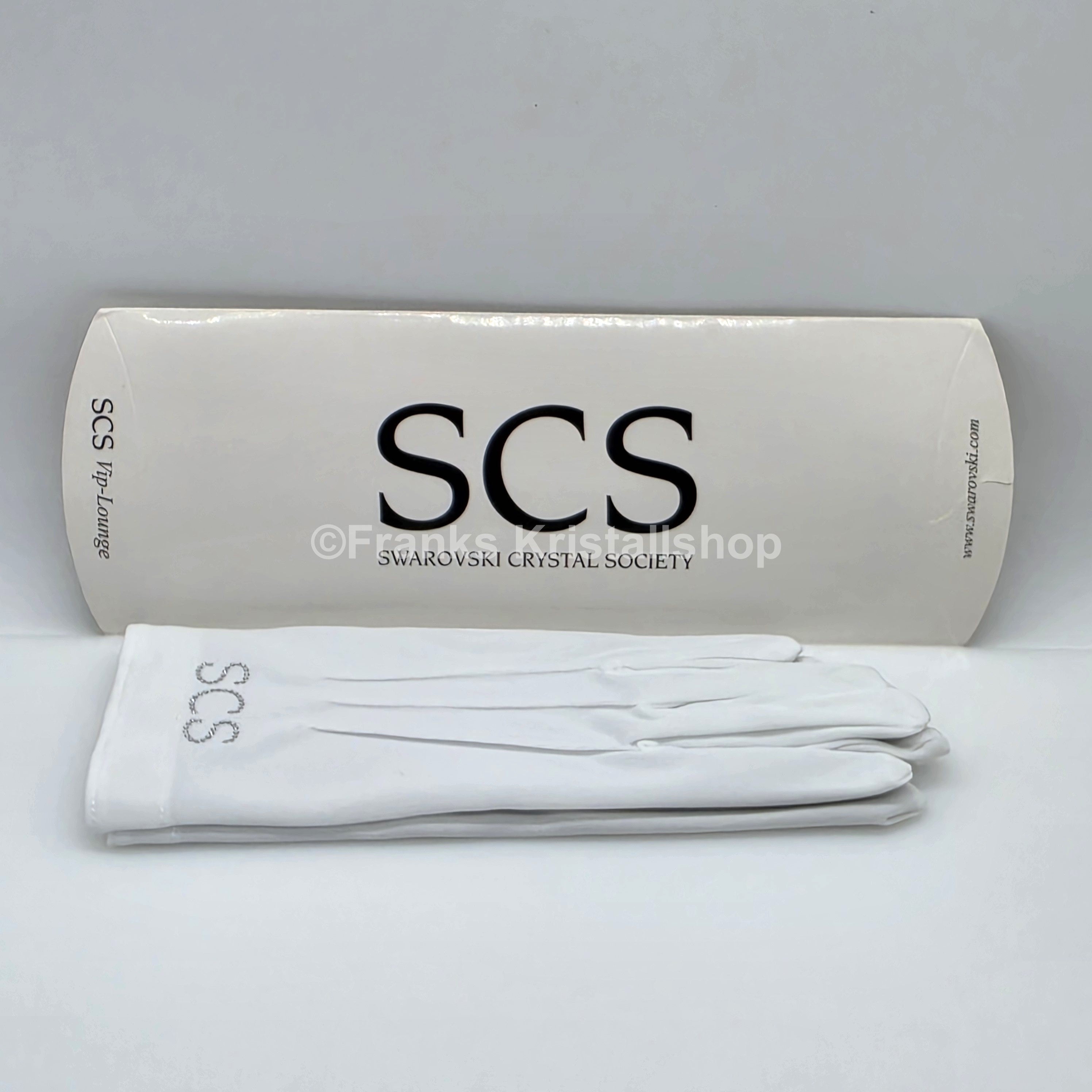 SWAROVSKI SCS Handschuhe Weiß mit Kristall-Schriftzug