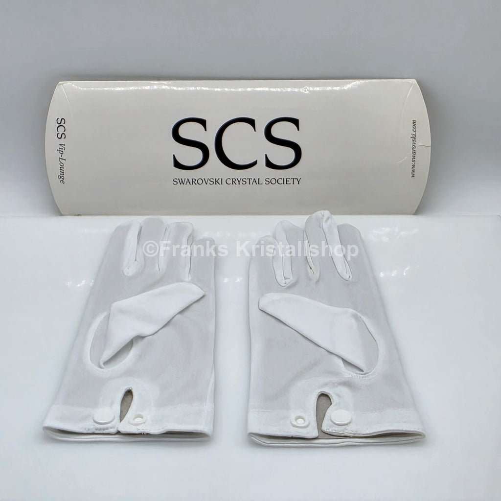SWAROVSKI SCS Handschuhe Weiß mit Kristall-Schriftzug