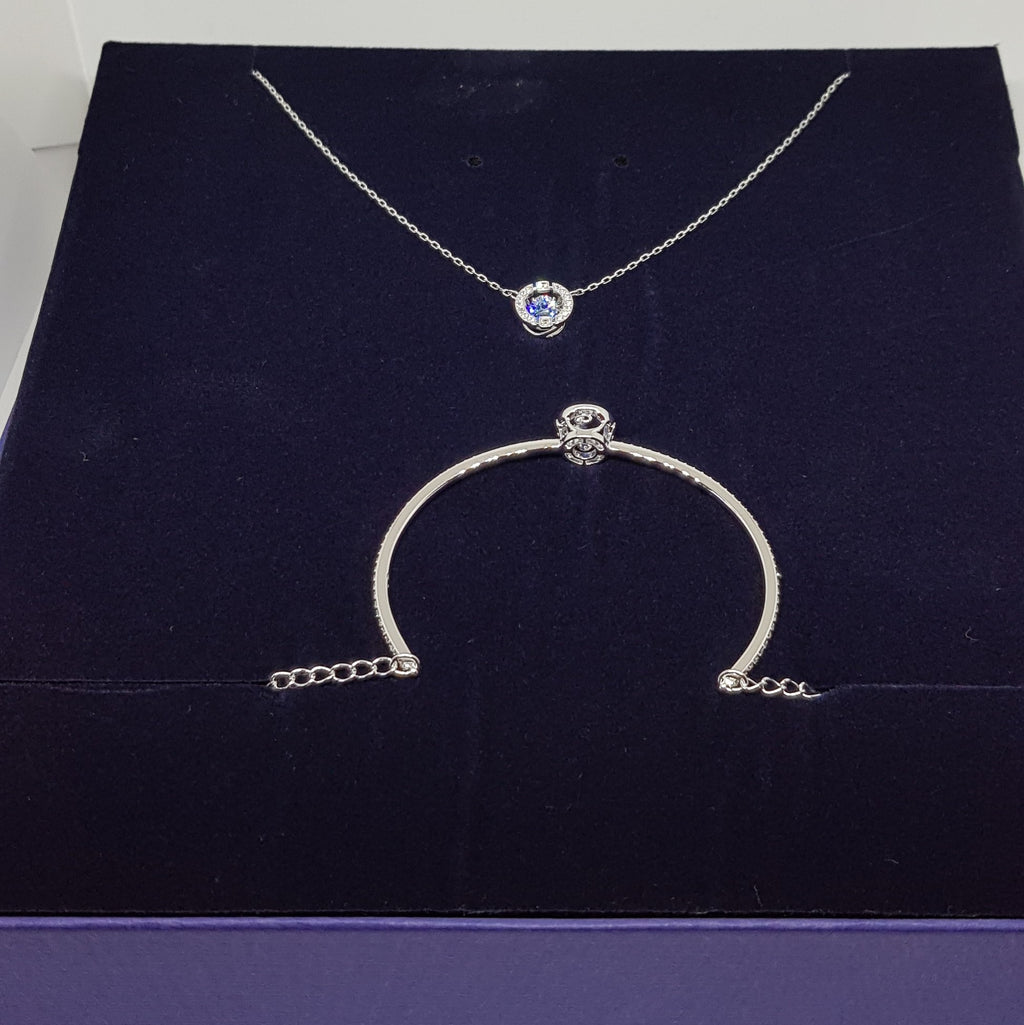 SWAROVSKI Sparkling Dance Schmuck Set Blau Kette + Armband Rhodiniert 5506386