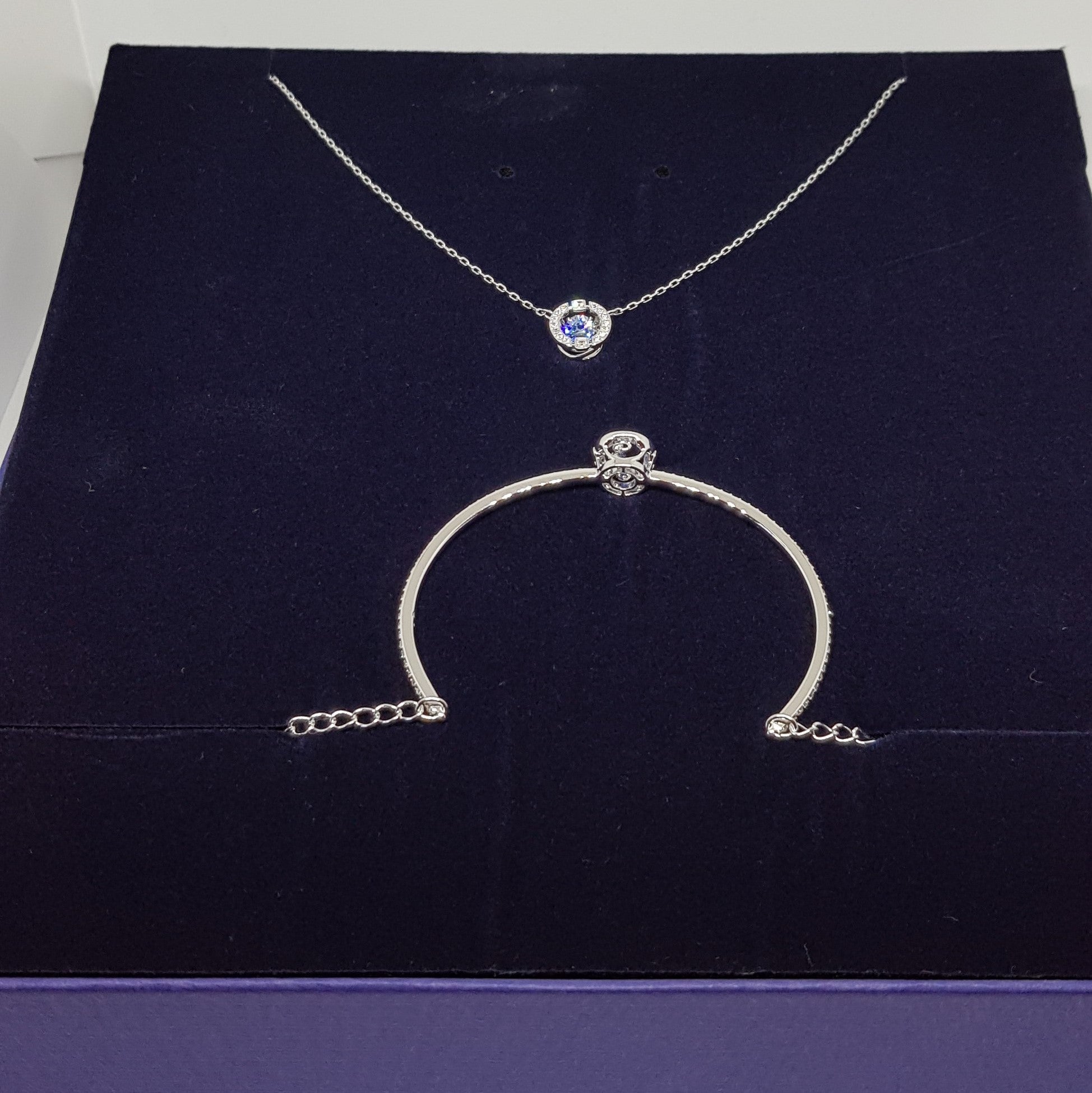 SWAROVSKI Sparkling Dance Schmuck Set Blau Kette + Armband Rhodiniert 5506386