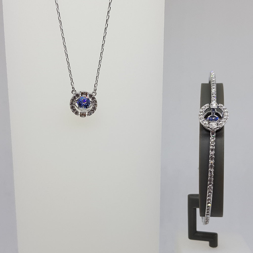 SWAROVSKI Sparkling Dance Schmuck Set Blau Kette + Armband Rhodiniert 5506386