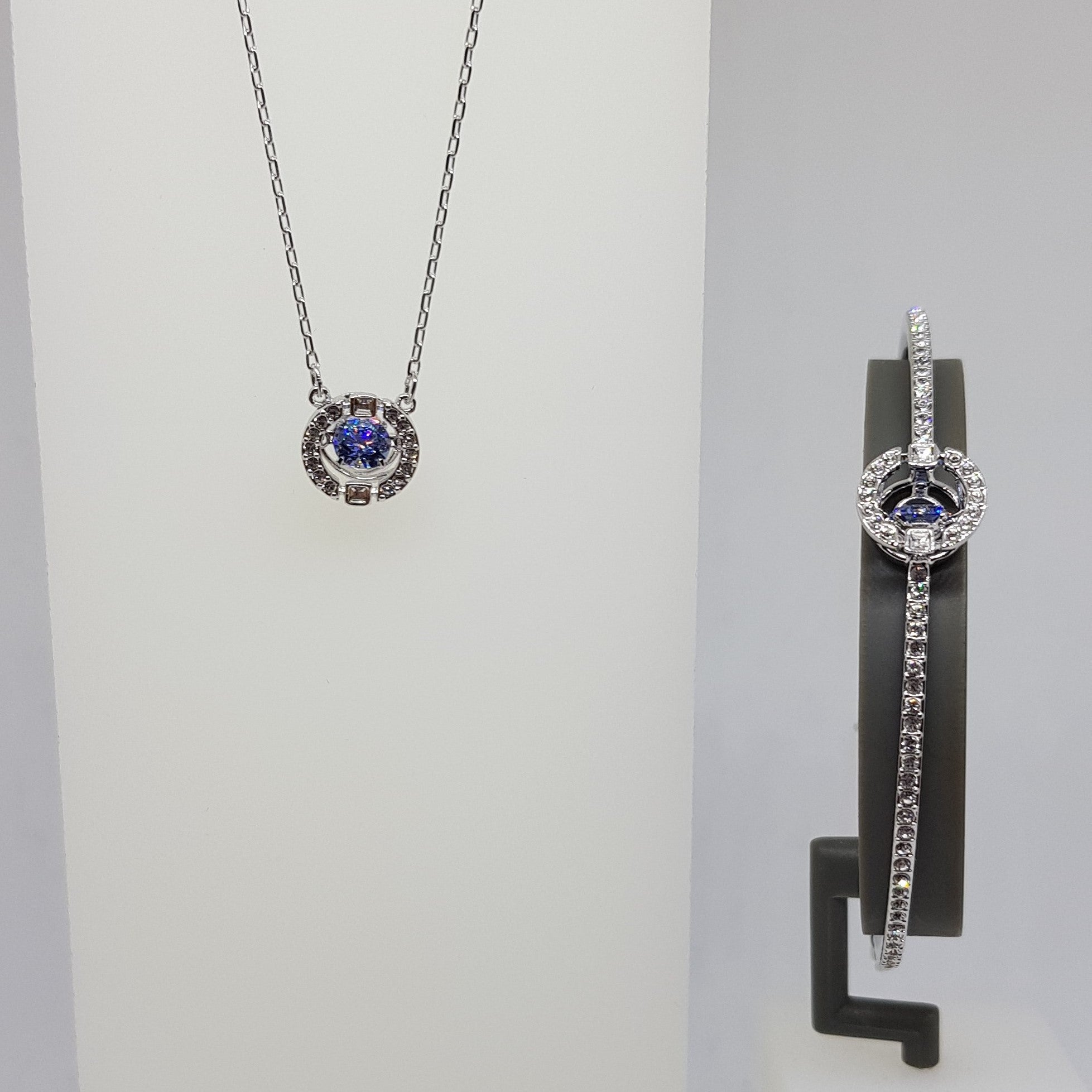 SWAROVSKI Sparkling Dance Schmuck Set Blau Kette + Armband Rhodiniert 5506386
