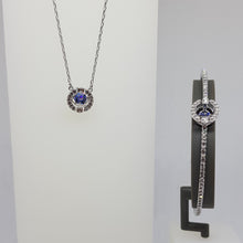 Lade das Bild in den Galerie-Viewer, SWAROVSKI Sparkling Dance Schmuck Set Blau Kette + Armband Rhodiniert 5506386 oU
