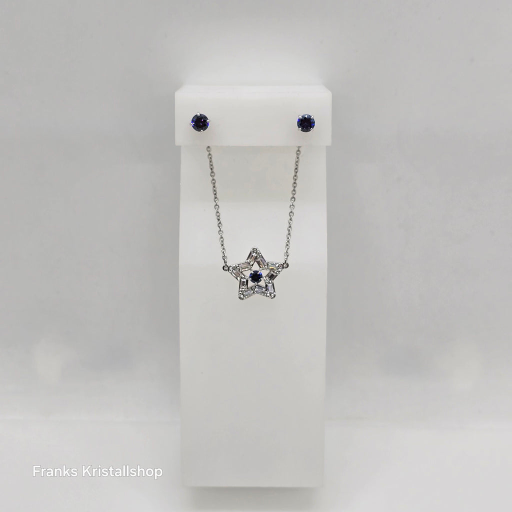 SWAROVSKI Stella Set Ohrstecker und Halskette Stern, Blau, Rhodiniert 5646762