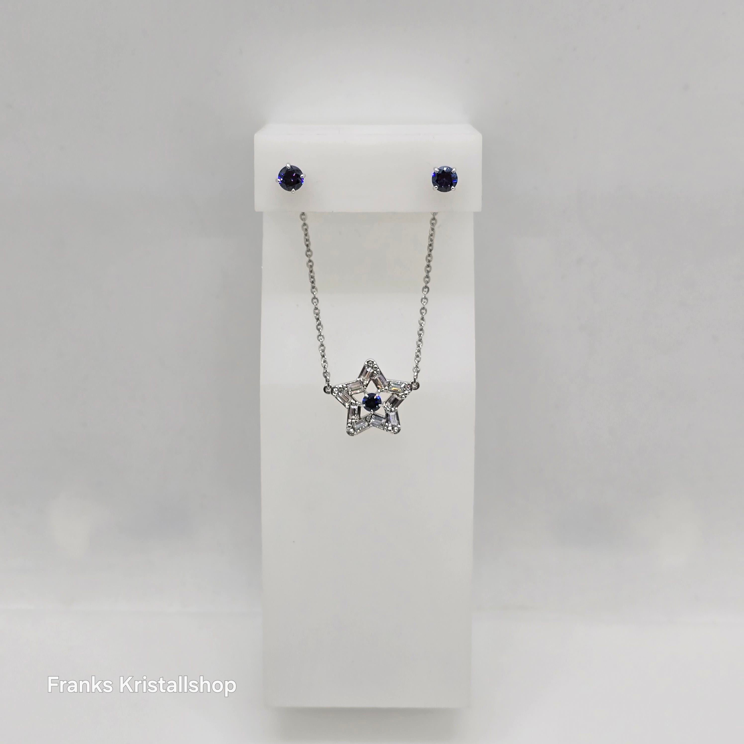 SWAROVSKI Stella Set Ohrstecker und Halskette Stern, Blau, Rhodiniert 5646762