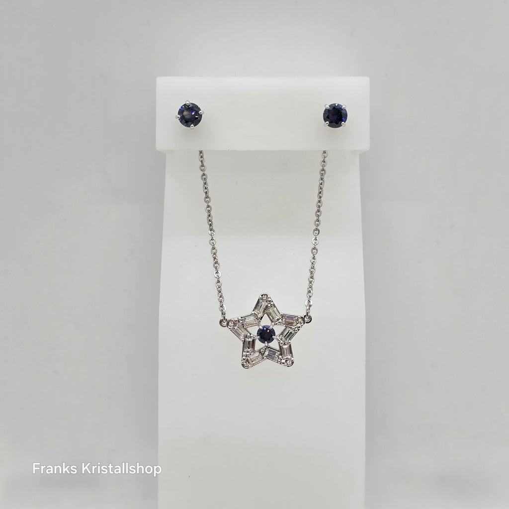 SWAROVSKI Stella Set Ohrstecker und Halskette Stern, Blau, Rhodiniert 5646762