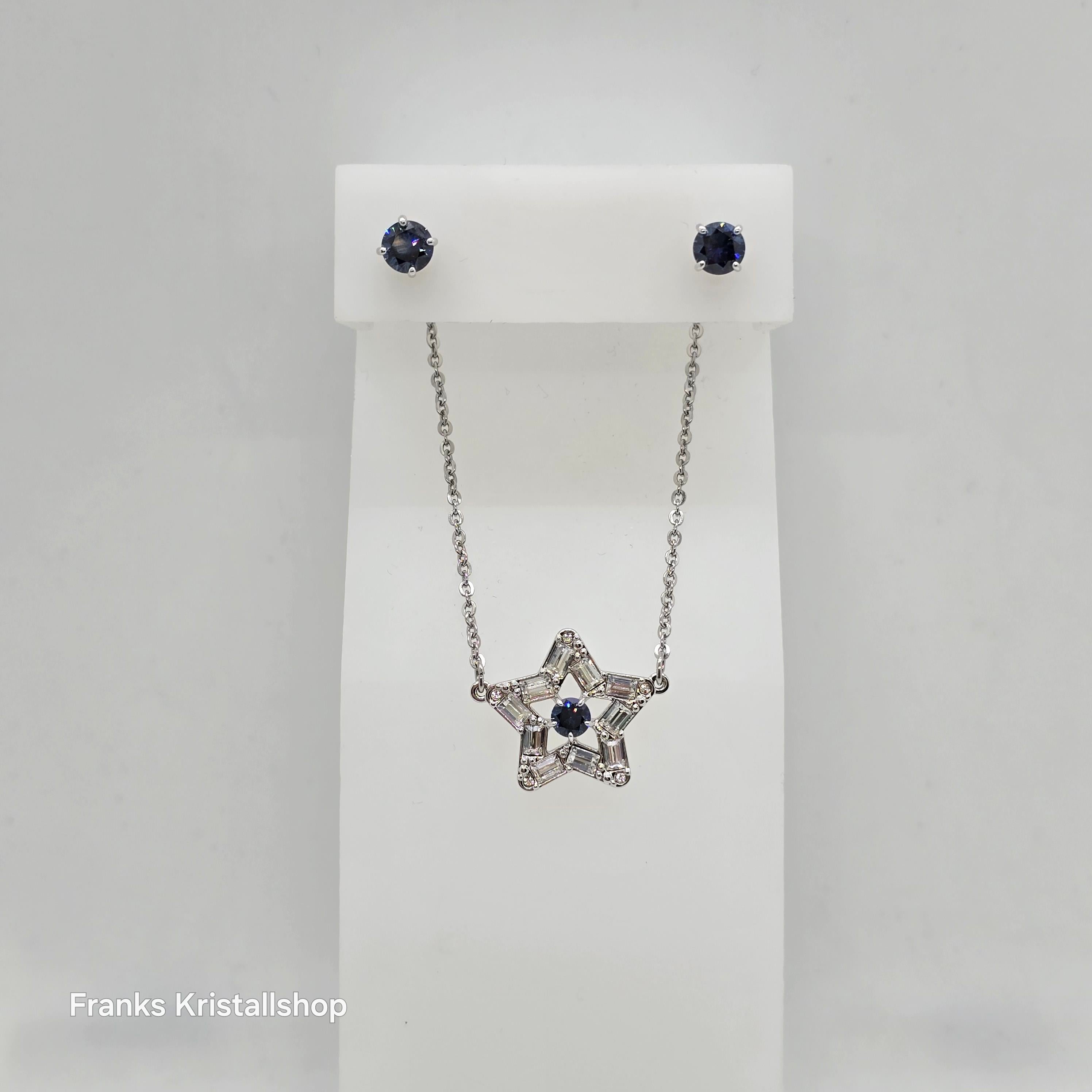 SWAROVSKI Stella Set Ohrstecker und Halskette Stern, Blau, Rhodiniert 5646762