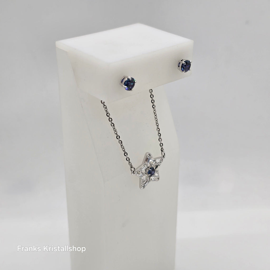 SWAROVSKI Stella Set Ohrstecker und Halskette Stern, Blau, Rhodiniert 5646762