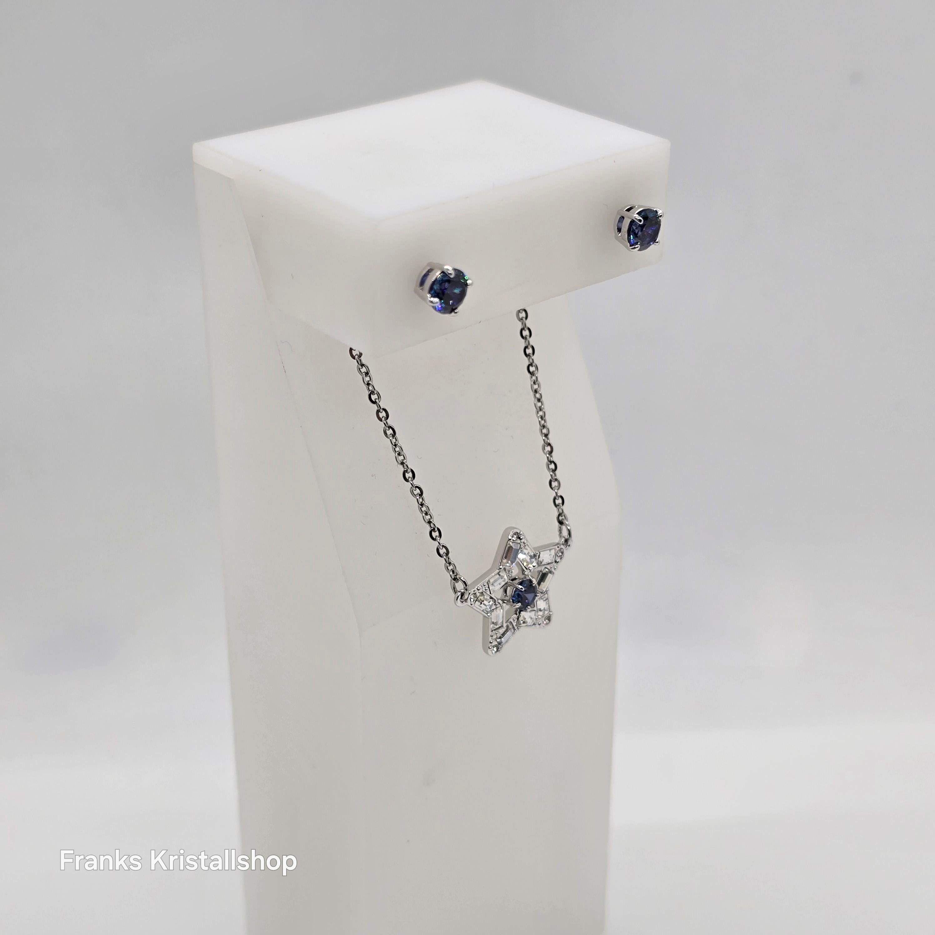 SWAROVSKI Stella Set Ohrstecker und Halskette Stern, Blau, Rhodiniert 5646762