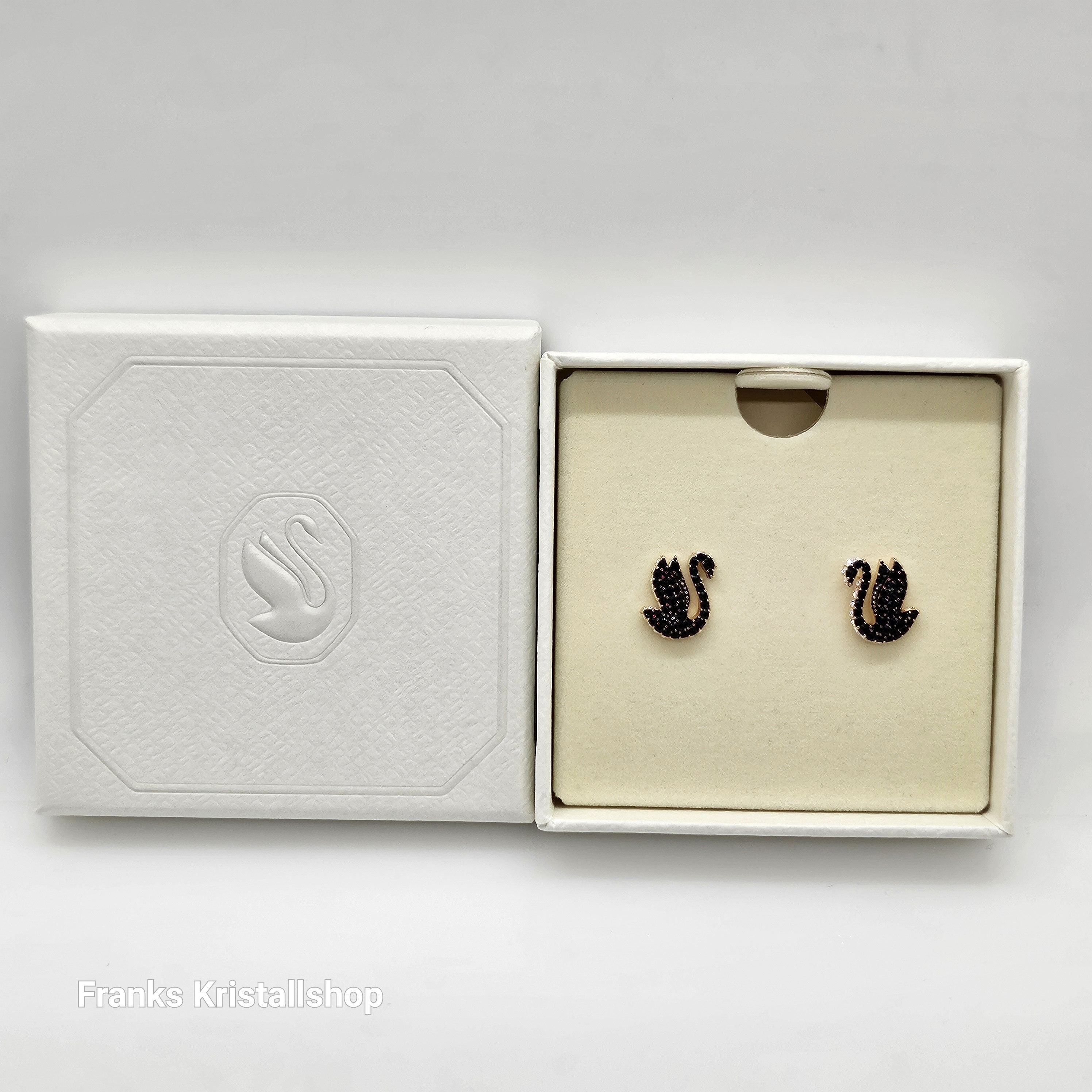 SWAROVSKI Swan Ohrstecker Schwan, Schwarz, Roségold-Legierung. 5684608