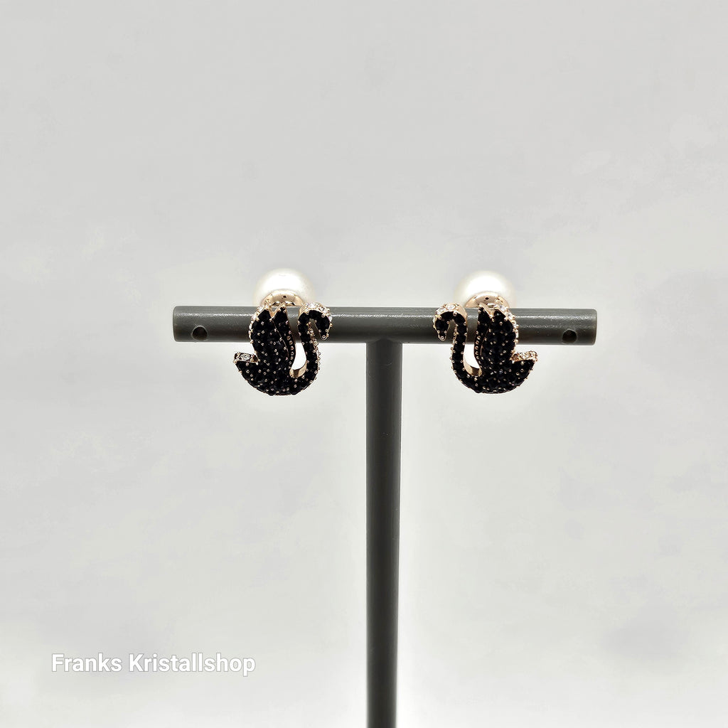 SWAROVSKI Swan Ohrstecker Schwan, Schwarz, Roségold-Legierung. 5684608