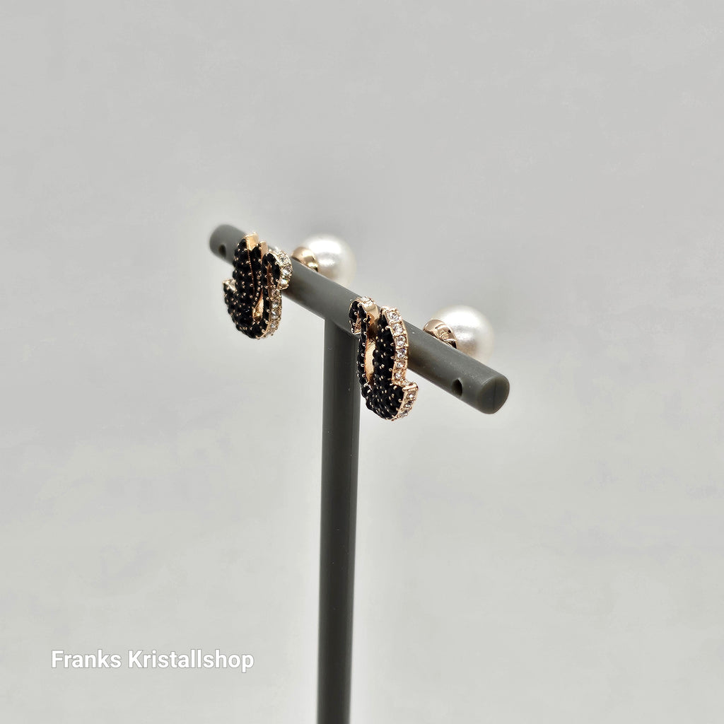SWAROVSKI Swan Ohrstecker Schwan, Schwarz, Roségold-Legierung. 5684608