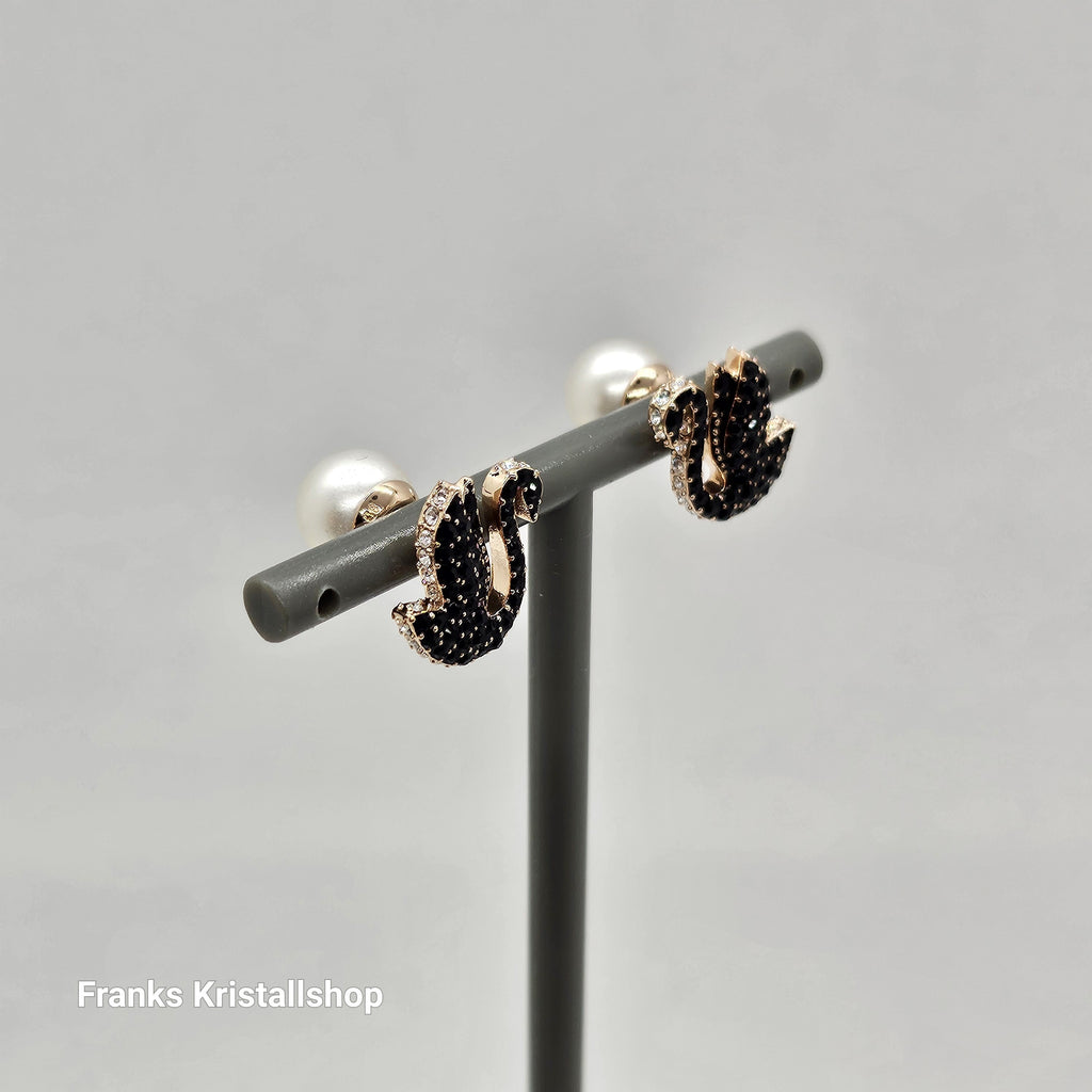 SWAROVSKI Swan Ohrstecker Schwan, Schwarz, Roségold-Legierung. 5684608